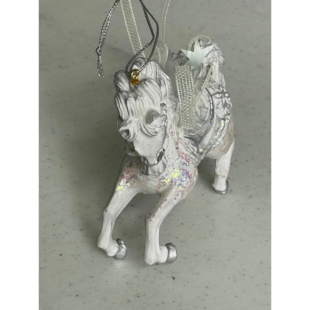 Antique ROC Taiwan Horse Ornament White Glitter Iridescent Ribbon 4